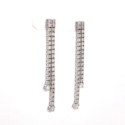 Double Row Diamond Drop Earrings in 14k White Gold