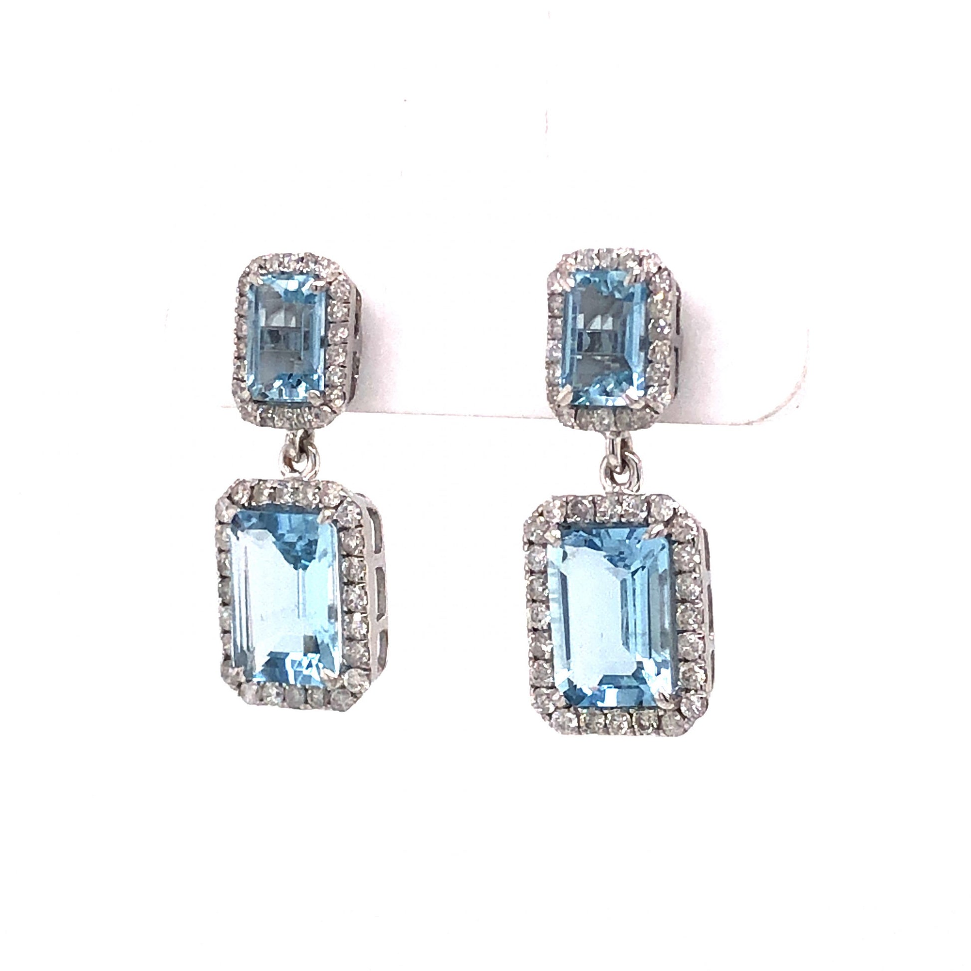 Aquamarine & Diamond Dangle Earrings in 18k White GoldComposition: 18 Karat White Gold Total Diamond Weight: .59ct Total Gram Weight: 4.8 g Inscription: 18k
      
