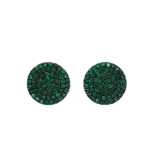 Emerald Disc Stud Earrings in 18k White Gold