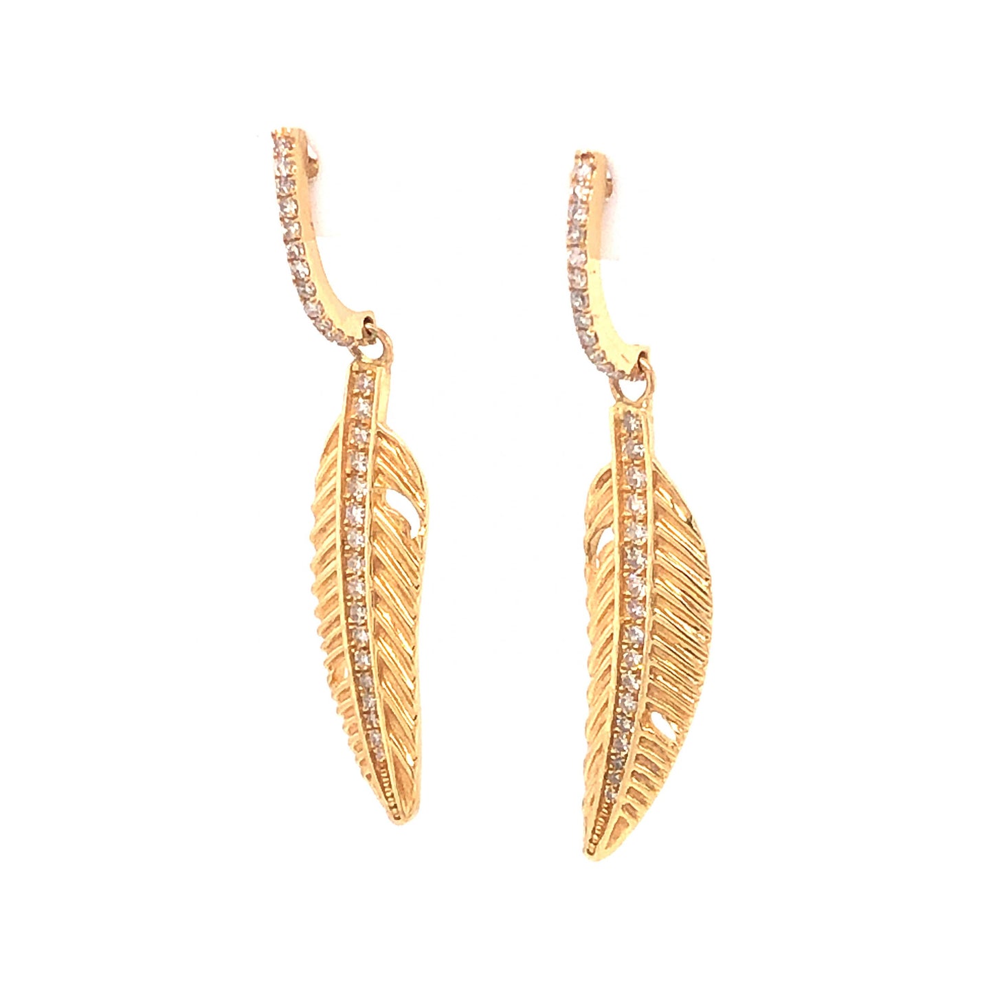 Diamond Leaf Drop Earrings in 14k Yellow Gold