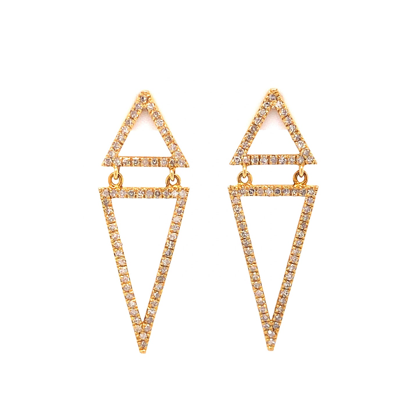 Stacked Triangle Pave Diamond Earrings in 18k Yellow Gold