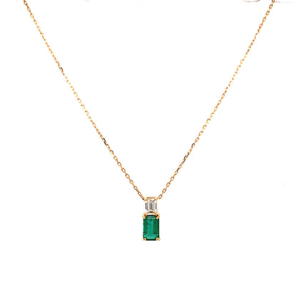 Stacked Emerald & Diamond Pendant Necklace in 18k Yellow Gold