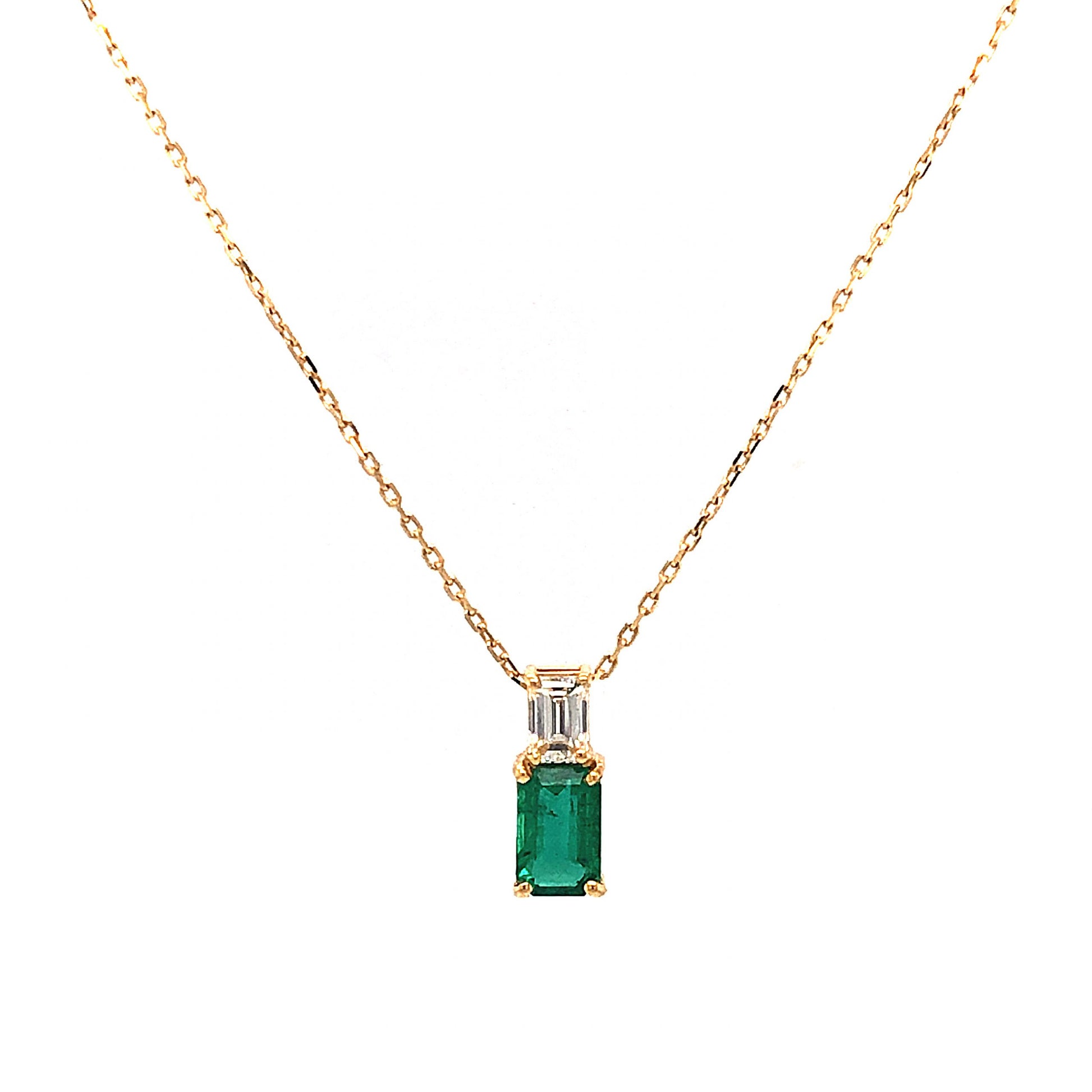 Stacked Emerald & Diamond Pendant Necklace in 18k Yellow GoldComposition: 18 Karat Yellow GoldTotal Diamond Weight: .19 ctTotal Gram Weight: 2.0 gInscription: 750 18Kt ITALY