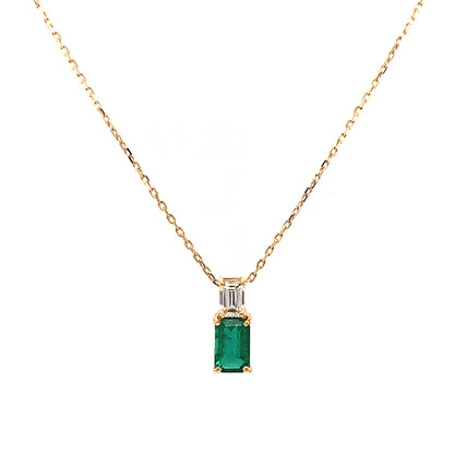 Stacked Emerald & Diamond Pendant Necklace in 18k Yellow Gold
