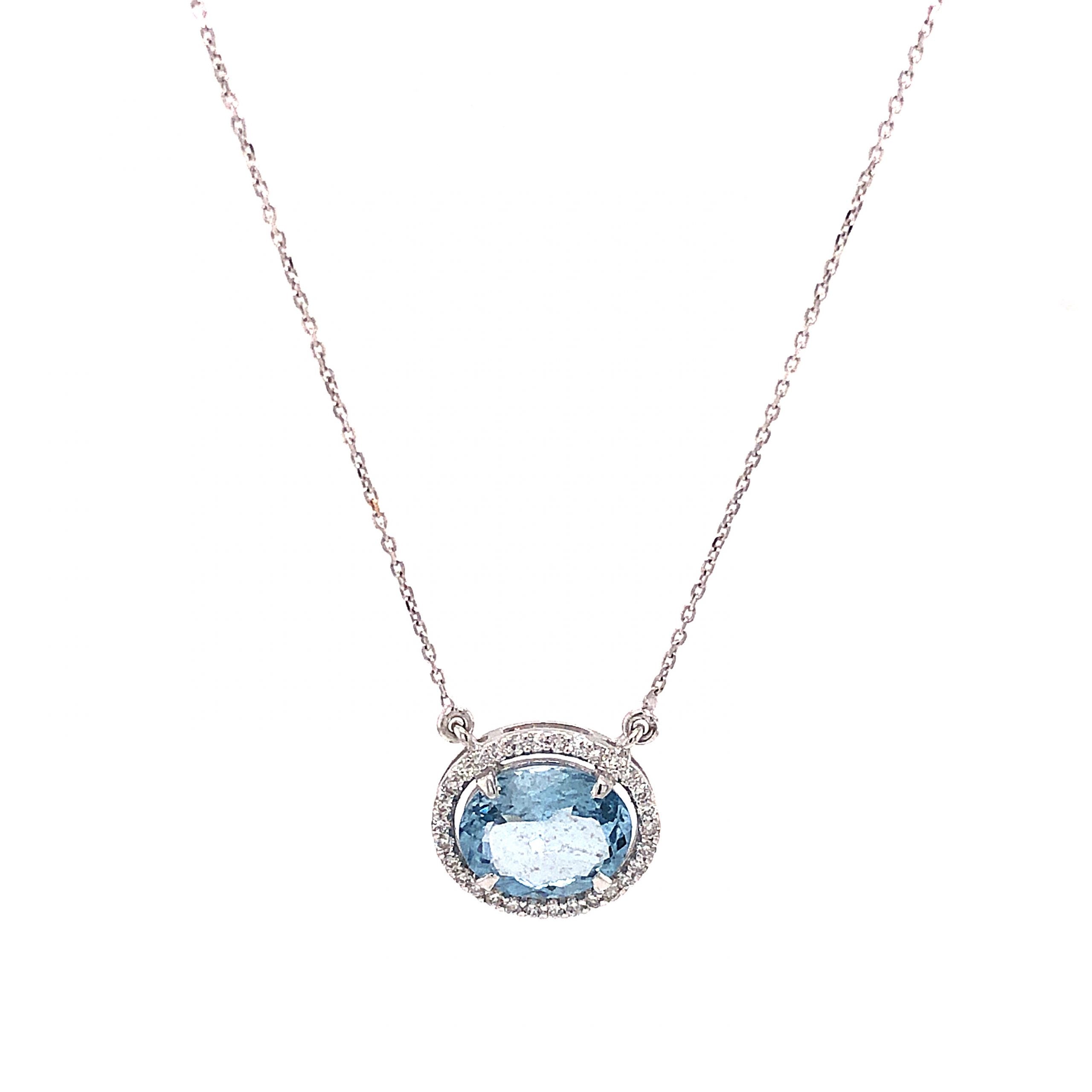 Vintage 14k white gold oval-cut hotsell aquamarine pendant