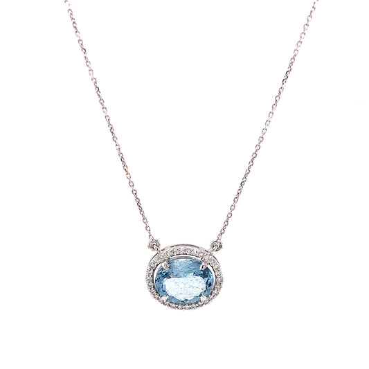 Oval Aquamarine Pendant Necklace in 18k White Gold