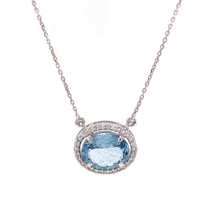 Oval Aquamarine Pendant Necklace in 18k White Gold