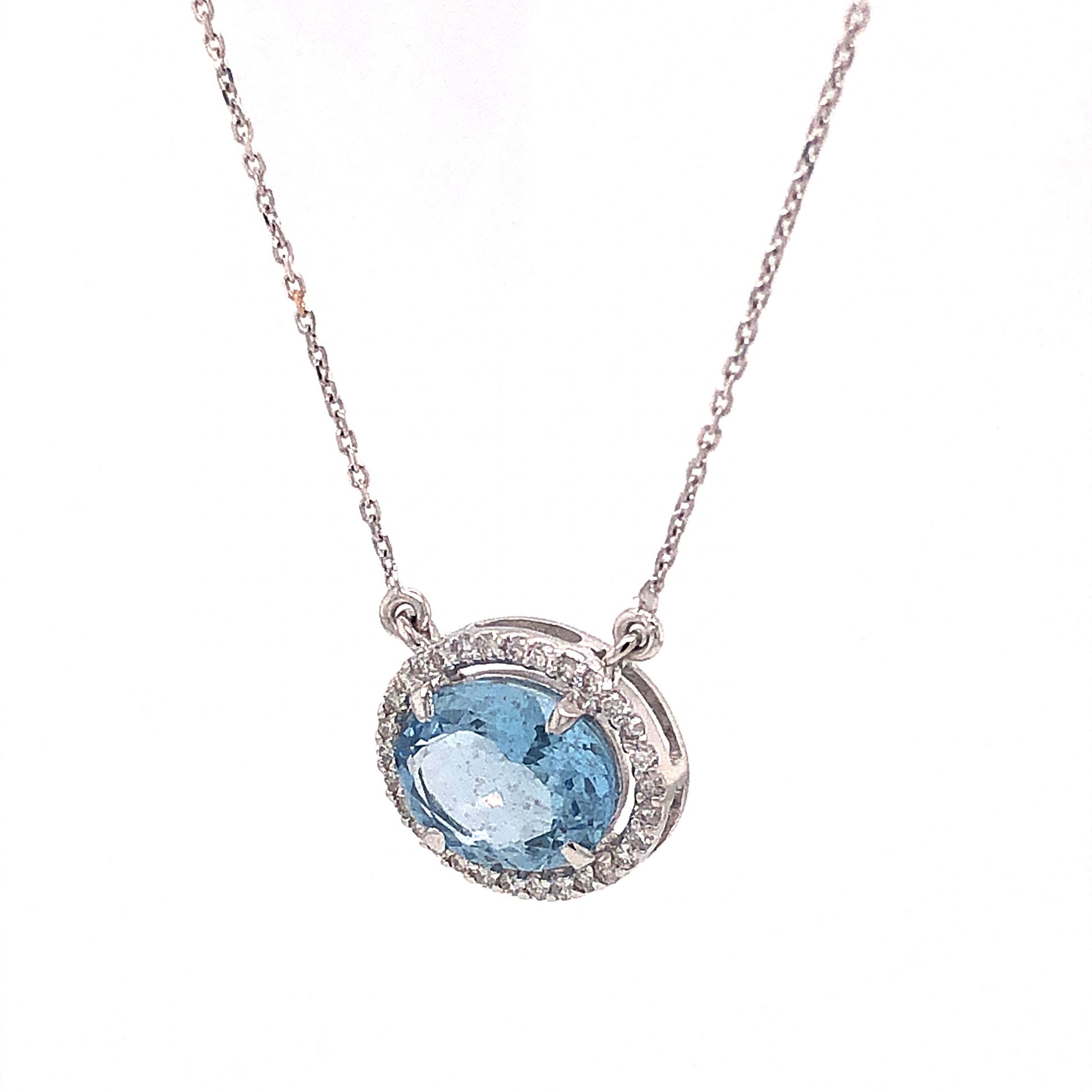 Oval Aquamarine Pendant Necklace in 18k White GoldComposition: 18 Karat White GoldTotal Diamond Weight: .30 ctTotal Gram Weight: 3.0 gInscription: 750
