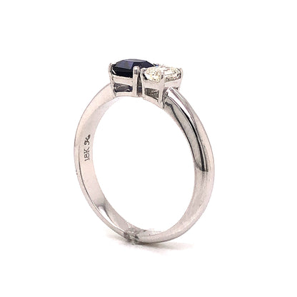 Two Stone Sapphire & Diamond Ring in 18k White Gold