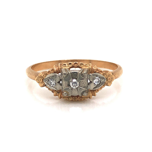 Dainty Retro Diamond Engagement Ring in 14k & 18k Gold