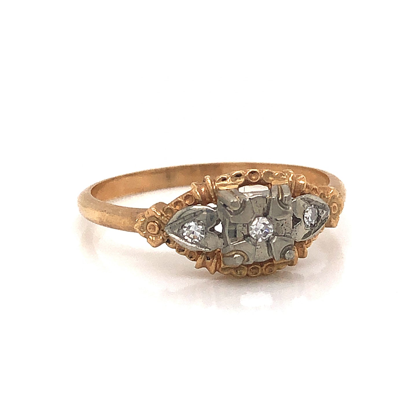 Dainty Retro Diamond Engagement Ring in 14k & 18k Gold