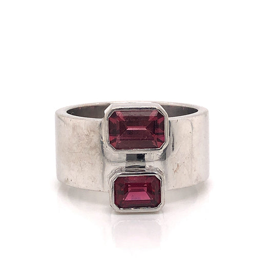 Emerald Cut Pink Tourmaline Ring in 14k White Gold