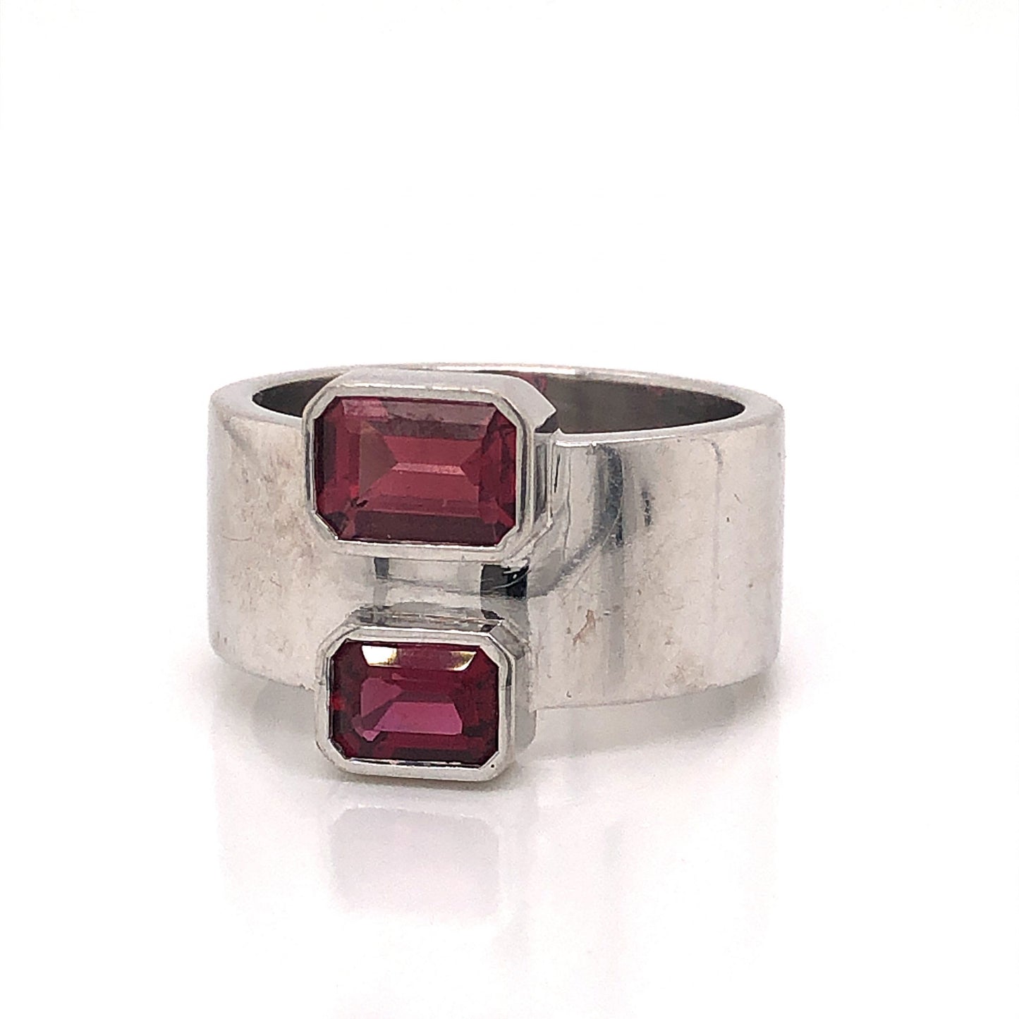 Emerald Cut Pink Tourmaline Ring in 14k White Gold