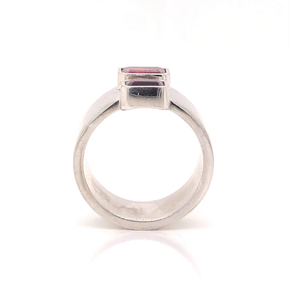 Emerald Cut Pink Tourmaline Ring in 14k White Gold