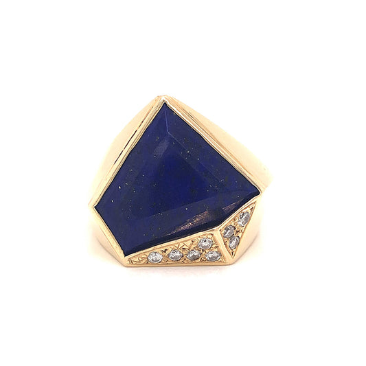 Lapis Lazuli & Diamond Cocktail Ring in 14k Yellow Gold