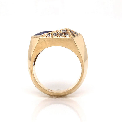 Lapis Lazuli & Diamond Cocktail Ring in 14k Yellow Gold