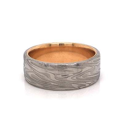 Men's Mokume Wedding Band in 14k White & Yellow Gold