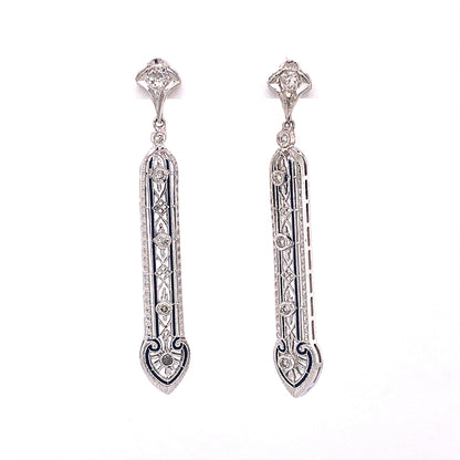 .20 Art Deco Filigree Diamond Drop Earrings in Platinum