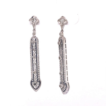 .20 Art Deco Filigree Diamond Drop Earrings in Platinum