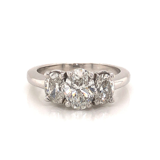 Three Stone Oval Cut Diamond Engagement Ring in 14k White Gold