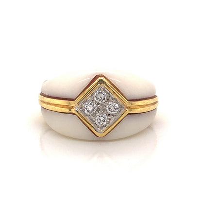 White Coral & Diamond Ring in 18k Yellow Gold