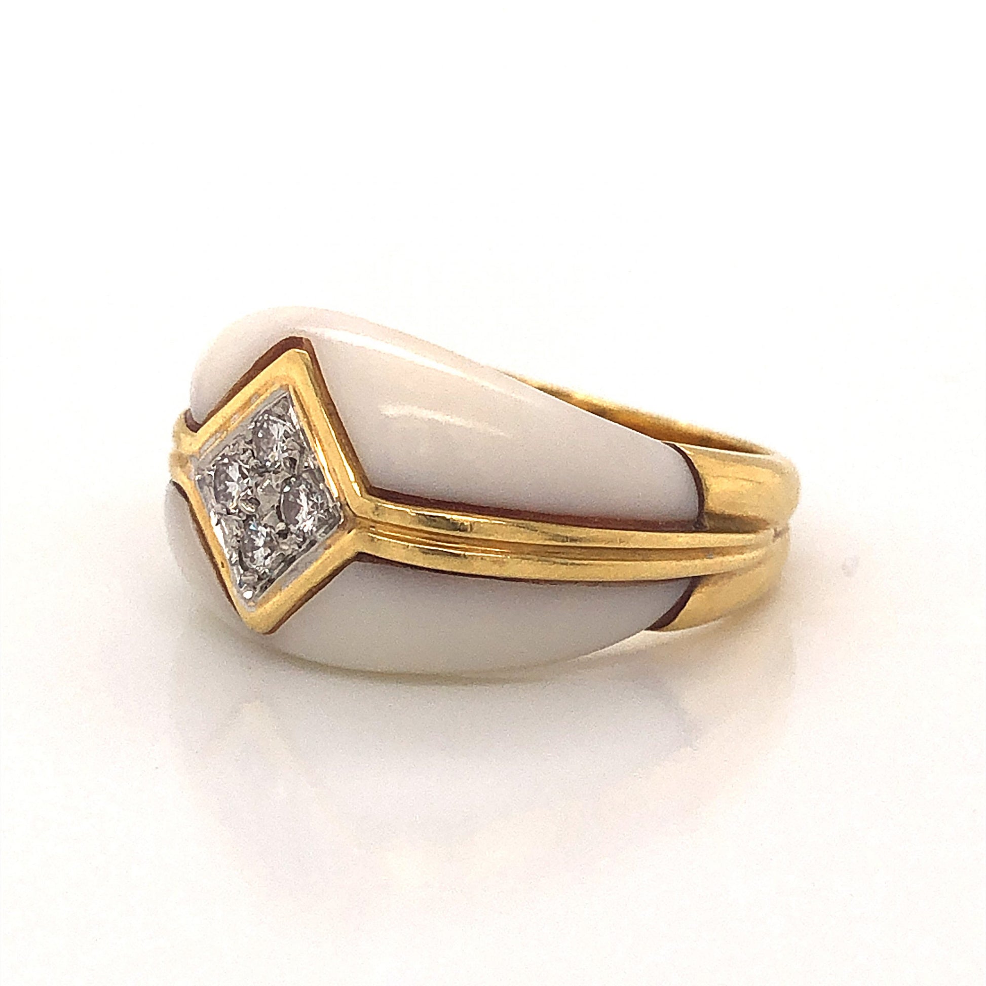 White Coral & Diamond Ring in 18k Yellow Gold