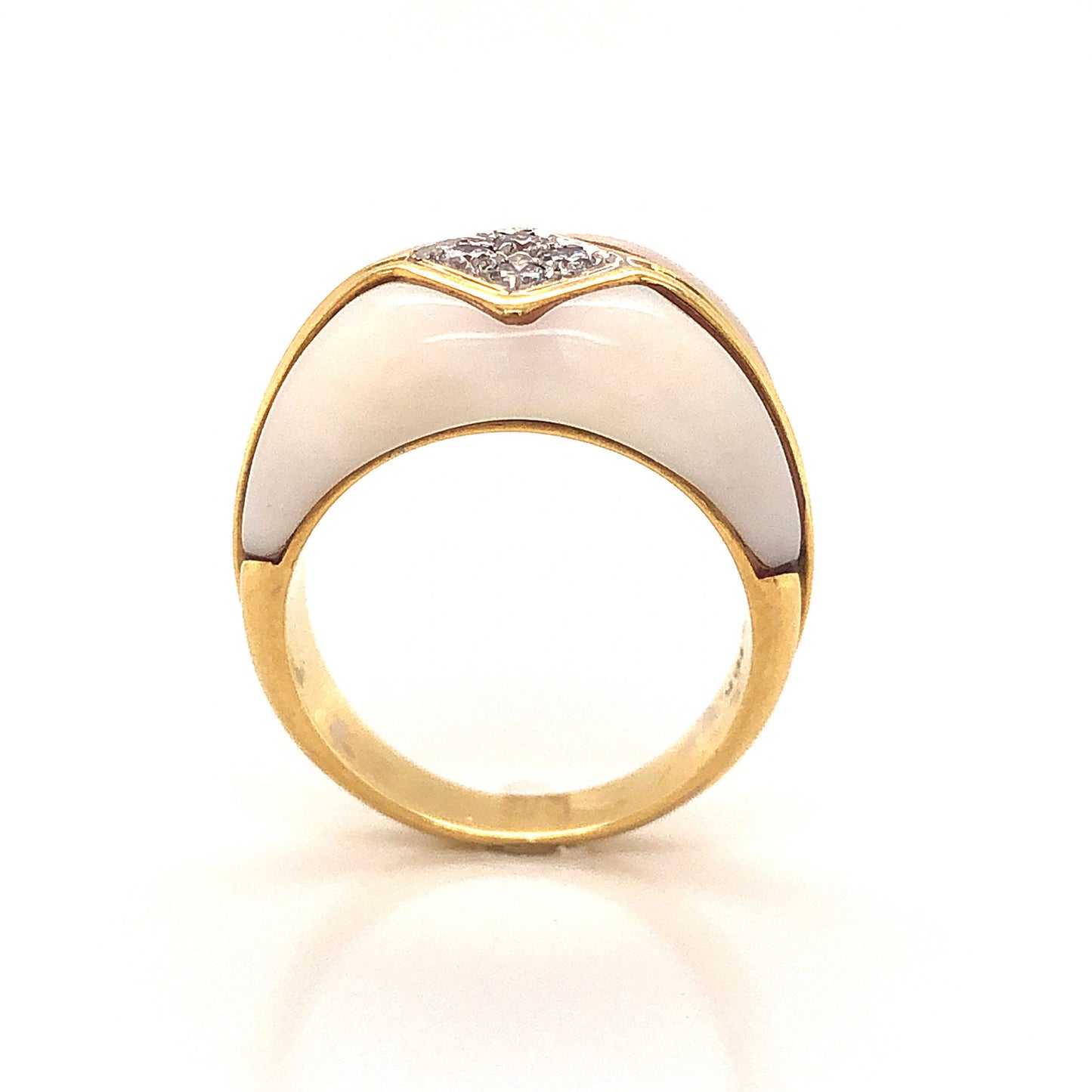 White Coral & Diamond Ring in 18k Yellow Gold