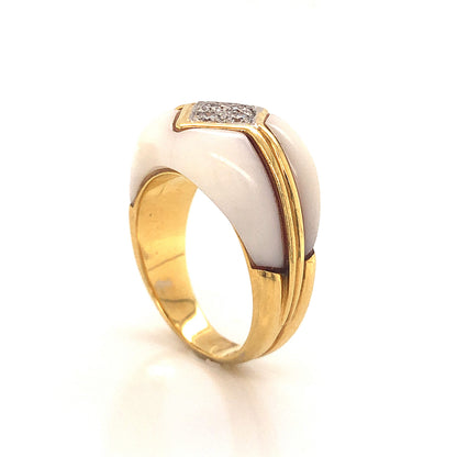 White Coral & Diamond Ring in 18k Yellow Gold