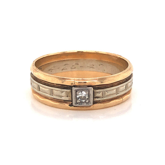 Men's Retro Single Diamond Wedding Band in 14k Gold