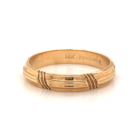 Men's Vintage Textured Wedding Band in 14k Yellow Gold