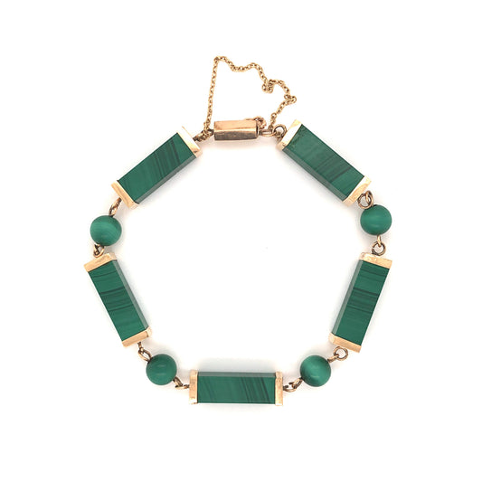 Malachite Chain Bracelet in 14k Yellow Gold