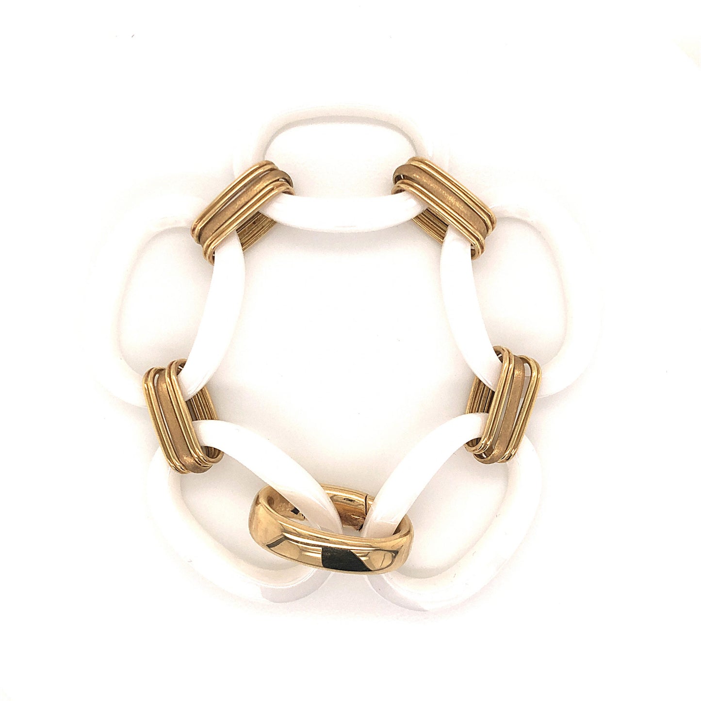 White Ceramic Link Bracelet in 18k Yellow Gold