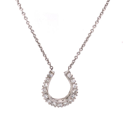 Diamond Lucky Horseshoe Pendant Necklace in 14k White Gold