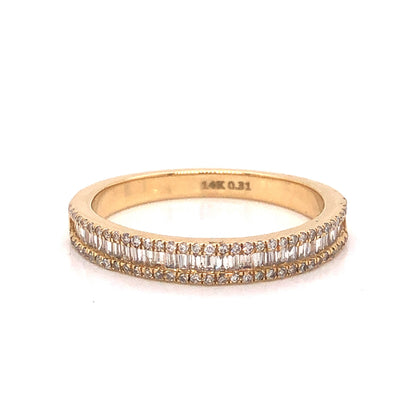 Baguette & Round Pave Diamond Band in 14k Yellow Gold