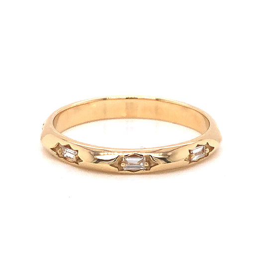 Knife Edge Baguette Cut Diamond Band in 14k Yellow Gold