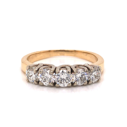 Two-Tone Five Stone Diamond Wedding Band in 14k Gold