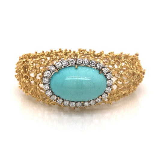 Organic Turquoise & Diamond Bracelet in 18k Yellow Gold