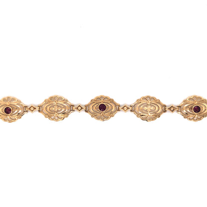 Mid-Century Decorative Ruby Bracelet in 14k Yellow Gold