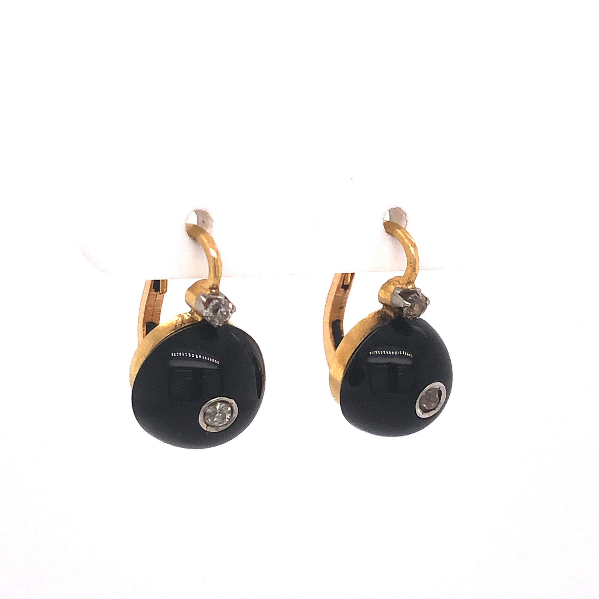 Victorian Onyx & Diamond Drop Earrings in 14k Yellow Gold
