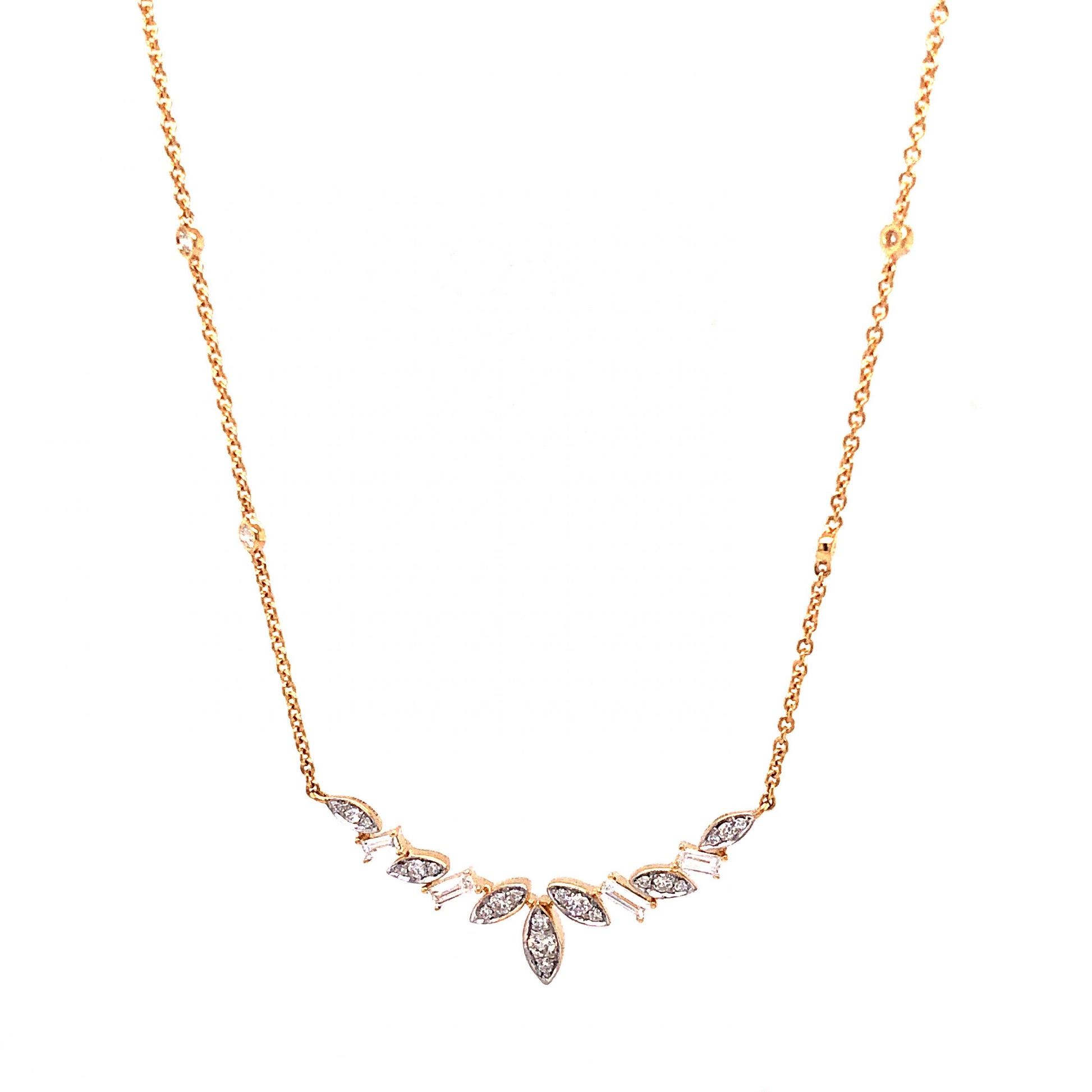 Baguette & Round Diamond Pendant Necklace in 18k Yellow GoldComposition: 18 Karat Yellow GoldTotal Diamond Weight: .47 ctTotal Gram Weight: 4.7 gInscription: 750
