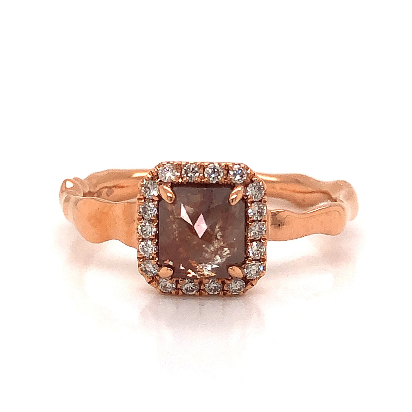 Rustic Cognac Diamond Engagement Ring in 18K Rose Gold