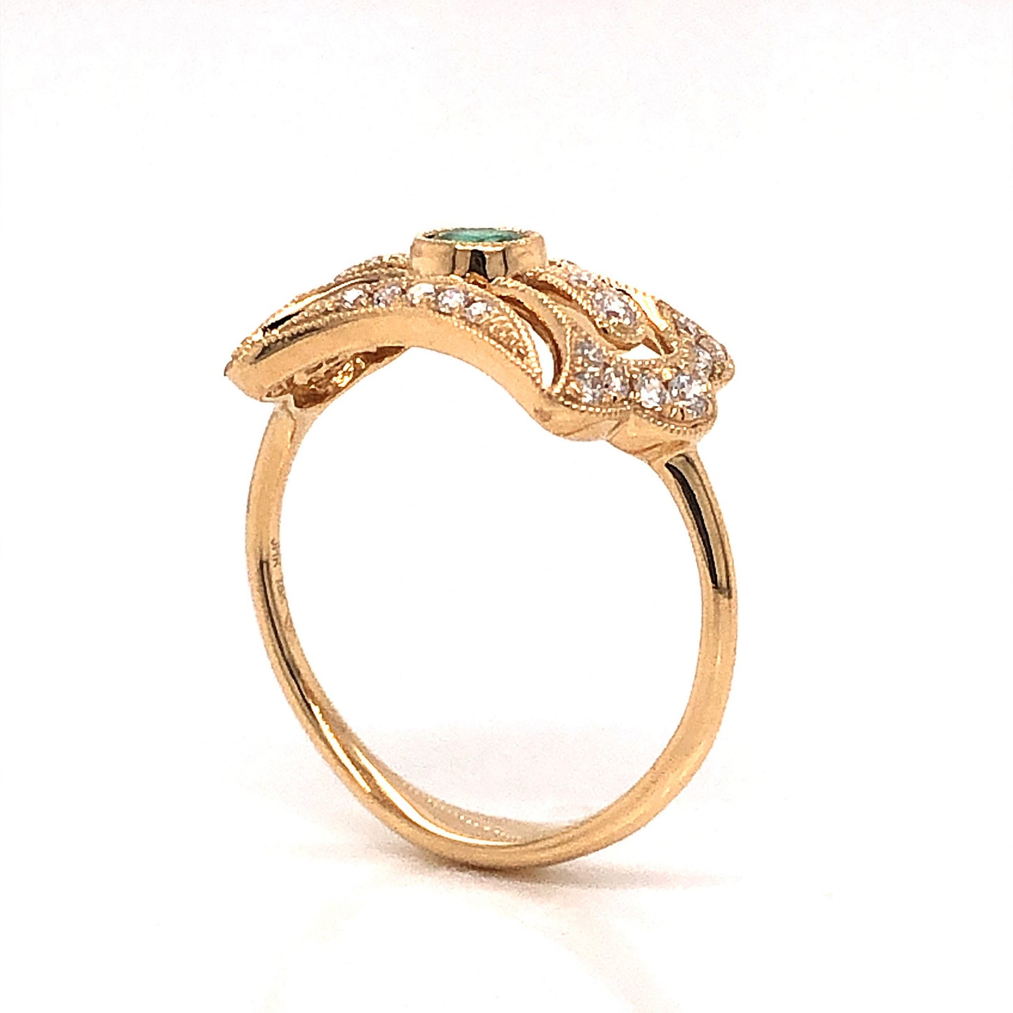 Art Deco Inspired Emerald & Diamond Ring in 18k Yellow Gold