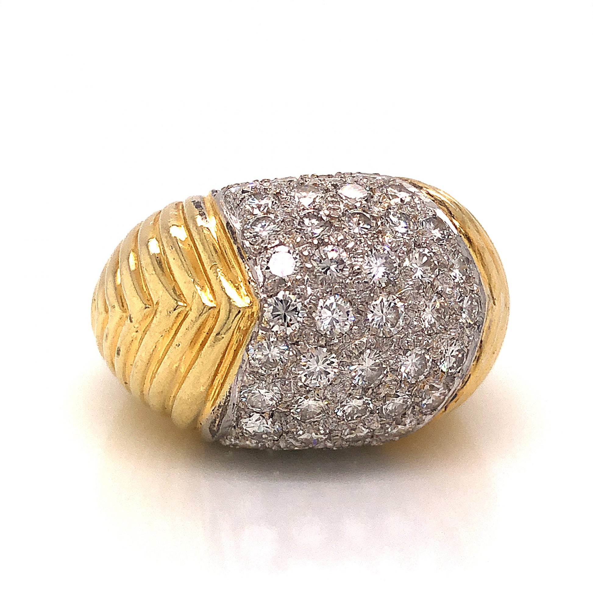 Textured Pave Diamond Cocktail Ring 18k Yellow GoldComposition: 18 Karat White Gold/18 Karat Yellow Gold Ring Size: 8.75 Total Diamond Weight: 3.30ct Total Gram Weight: 25.75 g