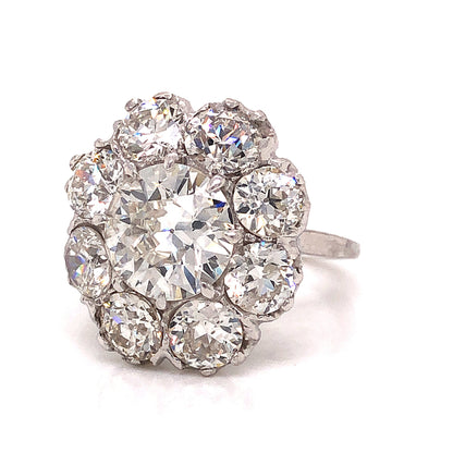 5.31 Art Deco Diamond Cluster Engagement Ring in Platinum