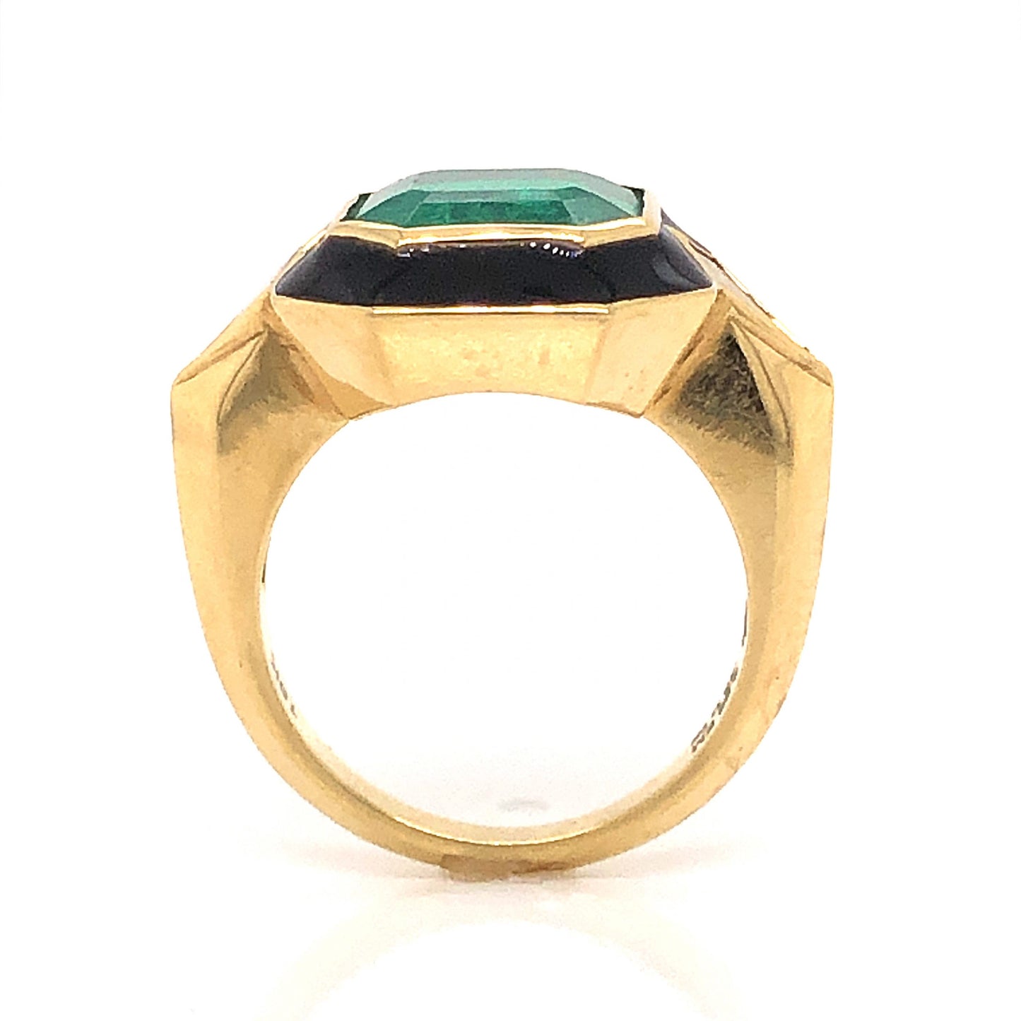 Emerald & Onyx Cocktail Ring in 18k Yellow Gold