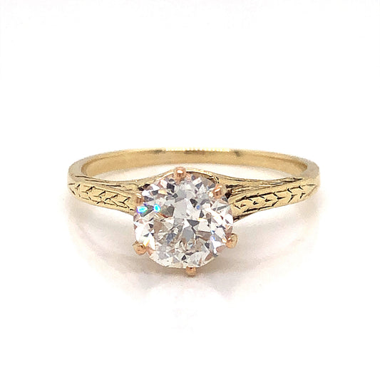 Victorian Engraved Solitaire Diamond Engagement Ring in 14k