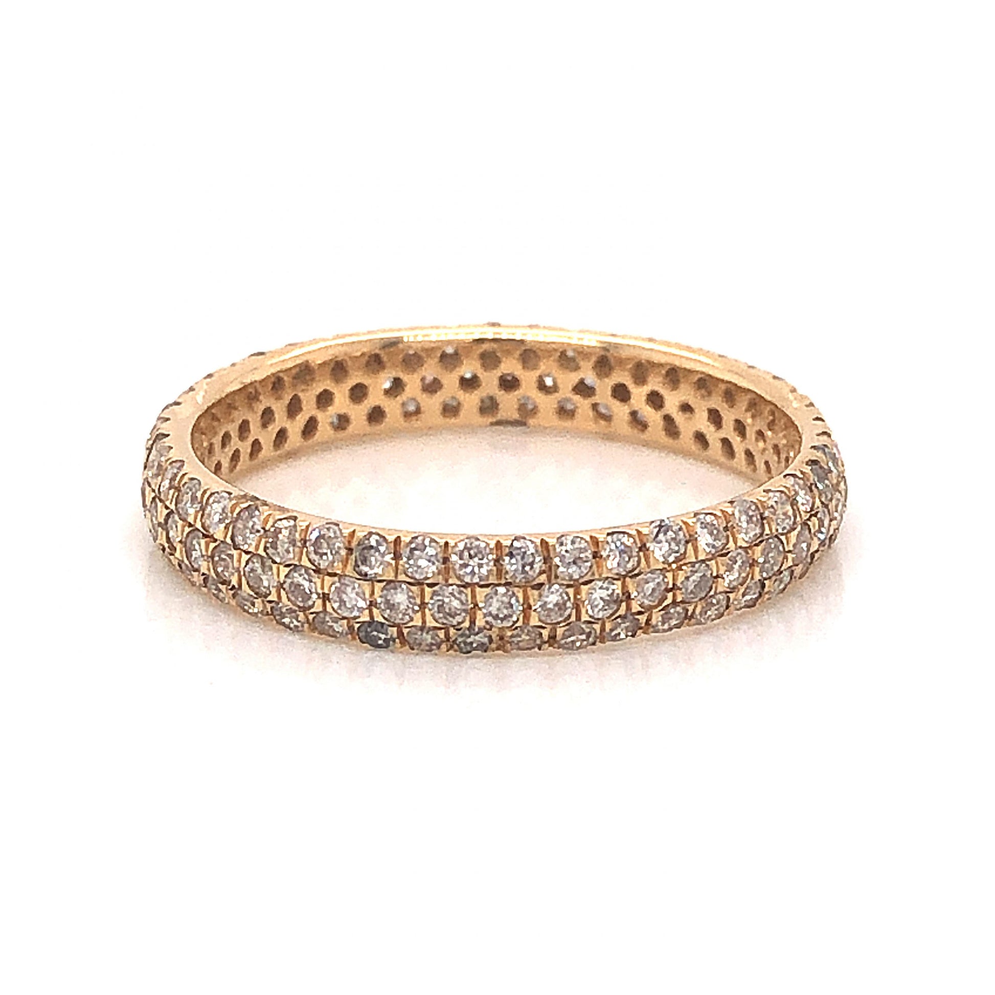 Pave Diamond Eternity Band in 14k Yellow GoldComposition: 14 Karat Yellow GoldRing Size: 7Total Diamond Weight: .88 ctTotal Gram Weight: 1.9 g