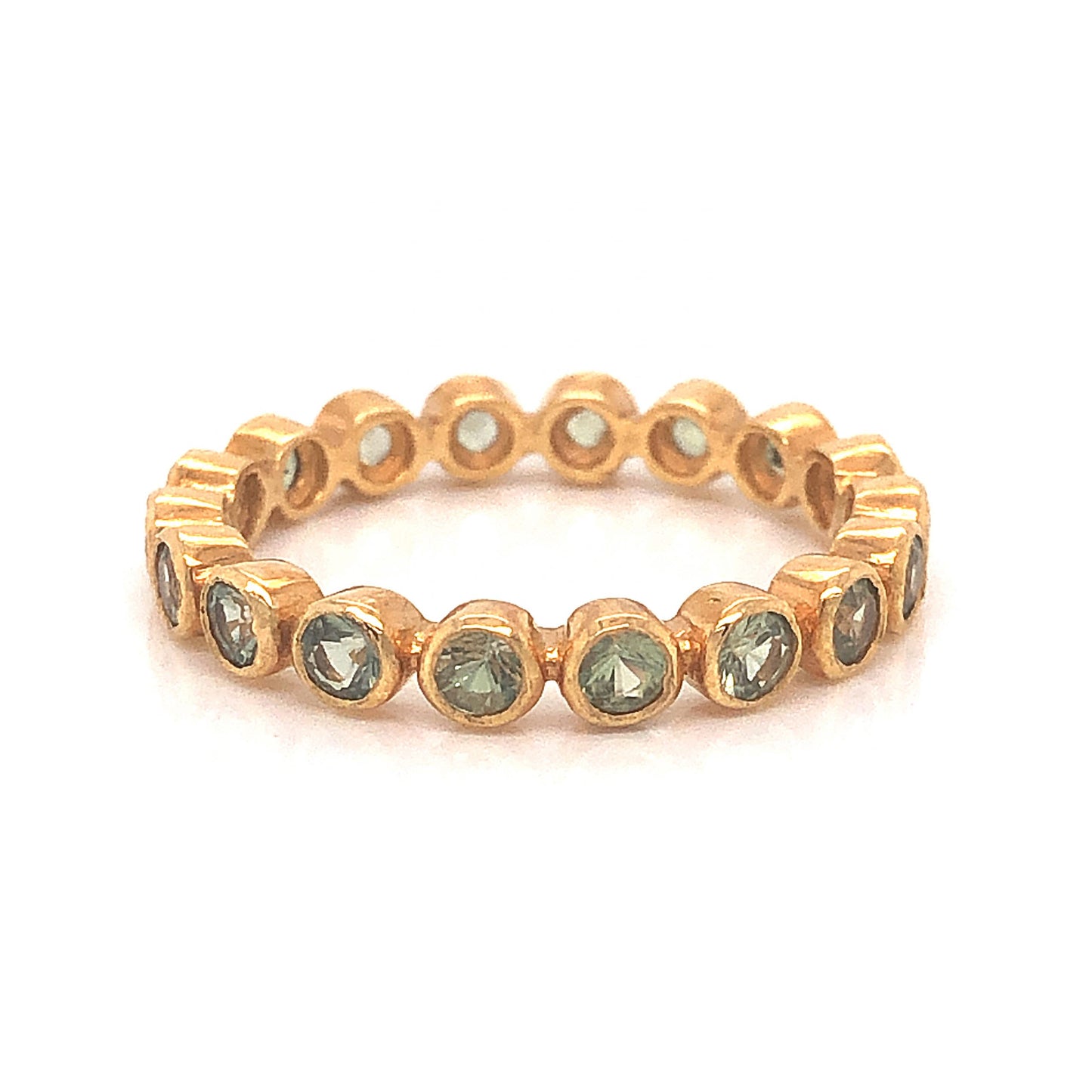 Bezel Set Green Sapphire Eternity Band in 18k Yellow Gold