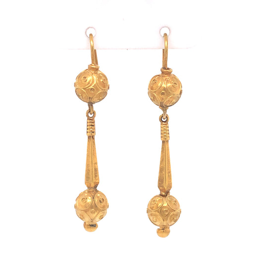 Victorian Ornate Ball Drop Earrings 14k Yellow Gold