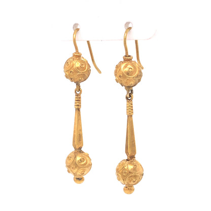 Victorian Ornate Ball Drop Earrings 14k Yellow Gold